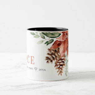 Caneca De Café Em Dois Tons Pine de Natal de Poinsettia Bunch Watercolor