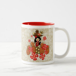 Caneca De Café Em Dois Tons Pineapple Luau Havaiana Hula Girl