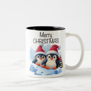 Caneca De Café Em Dois Tons Pinguim Bonito/Feliz Natal