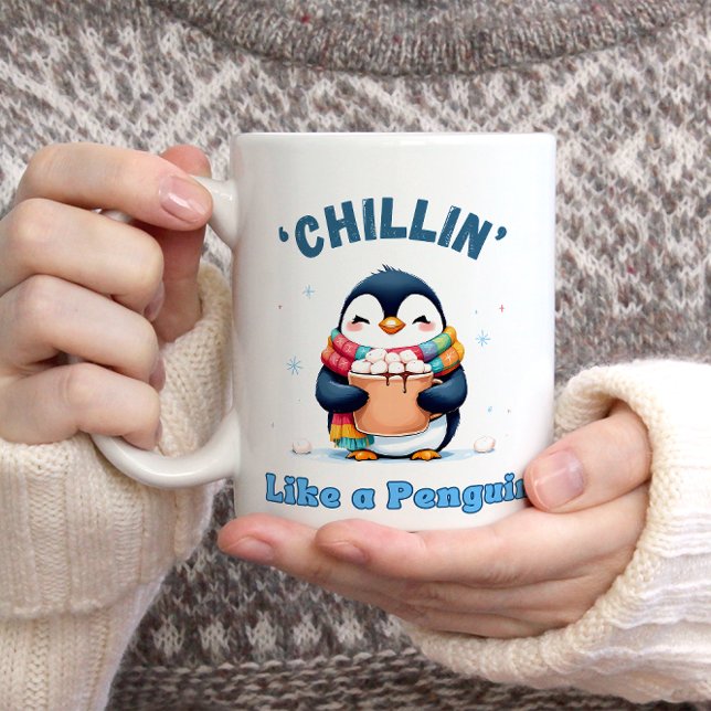 Caneca De Café Em Dois Tons Pinguim Cartunista, Chillin Como um Pinguim de inv (Criador carregado)