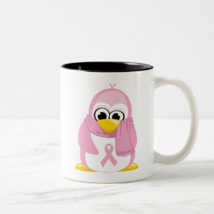 Caneca De Café Em Dois Tons Pinguim cor-de-rosa do cancro da mama
