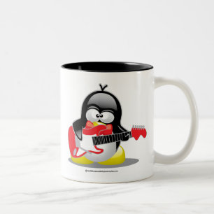 Caneca De Café Em Dois Tons Pinguim da guitarra elétrica