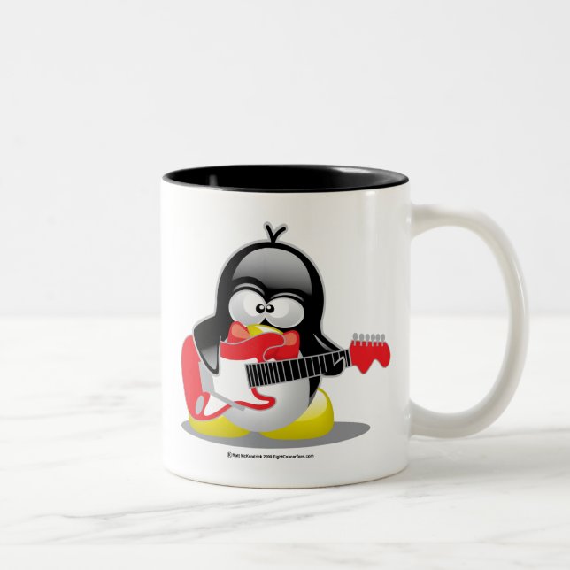 Caneca De Café Em Dois Tons Pinguim da guitarra elétrica (Direita)