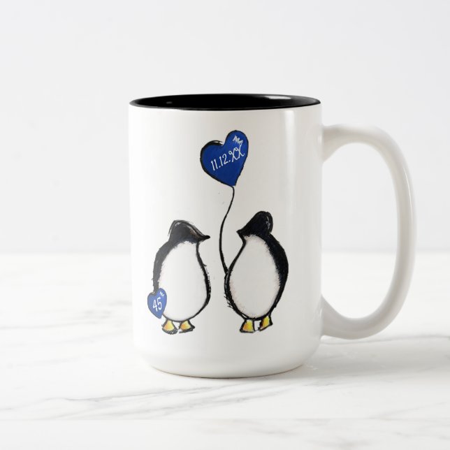 Caneca De Café Em Dois Tons Pinguim do 45° aniversário do casamento da safira (Direita)