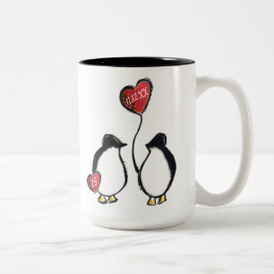 Caneca De Café Em Dois Tons pinguim do aniversário de casamento da 25 prata