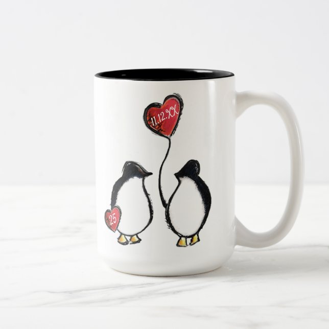Caneca De Café Em Dois Tons pinguim do aniversário de casamento da 25 prata (Direita)