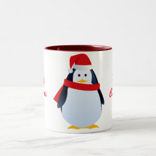 Caneca De Café Em Dois Tons Pinguim do Natal em um chapéu do papai noel