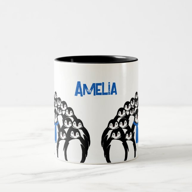 Caneca De Café Em Dois Tons Pinguim Fofo Personalizado (Centro)