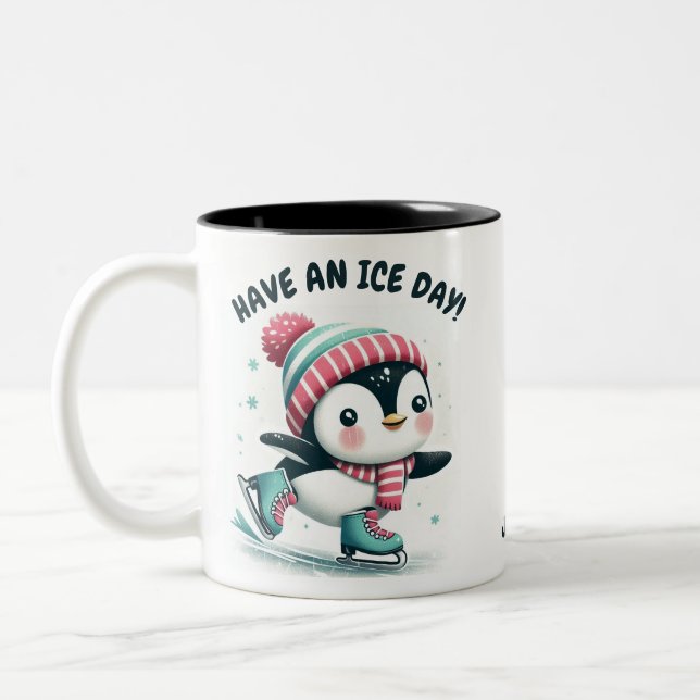 Caneca De Café Em Dois Tons Pinguim Fofo “Tenha um Dia de Gelo” Presente de Na (Esquerda)