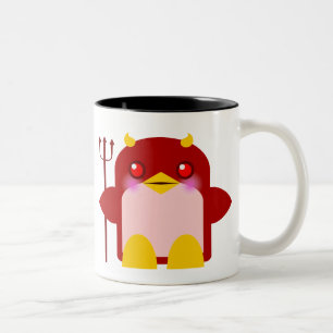 Caneca De Café Em Dois Tons Pinguim Kawaii Diabo Halloween