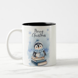 Caneca De Café Em Dois Tons Pinguim Natal de Watercolor