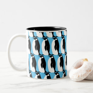 Caneca De Café Em Dois Tons Pinguim - Padrão Aqua Preto