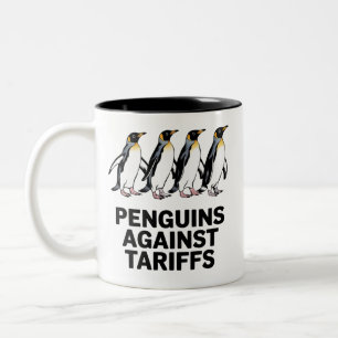 Caneca De Café Em Dois Tons Pinguins Antigos Protestam Contra Tarifas Engraçad