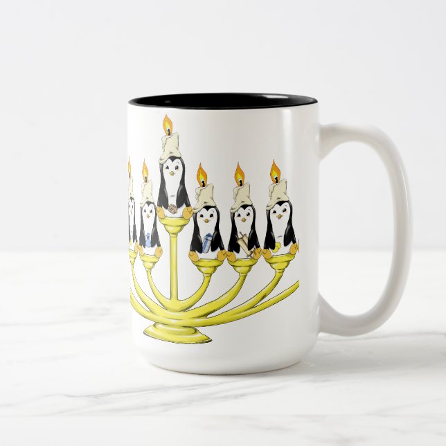 Caneca De Café Em Dois Tons Pinguins de Menorah (Direita)