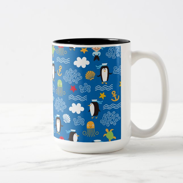 Caneca De Café Em Dois Tons Pinguins e marinheiros (Direita)