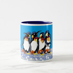 Caneca De Café Em Dois Tons Pinguins em tigelas, Feliz Natal!