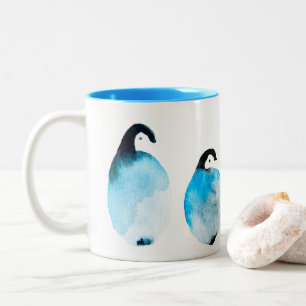 Caneca De Café Em Dois Tons Pinguins fofos aquarela