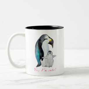 Caneca De Café Em Dois Tons Pinguins imperadores de aquarela