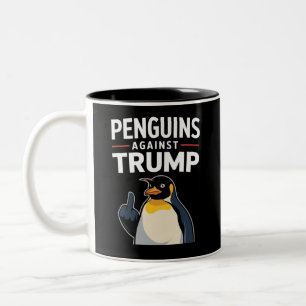 Caneca De Café Em Dois Tons Pinguins Para Cima Resistem Pinguins Contra Trump