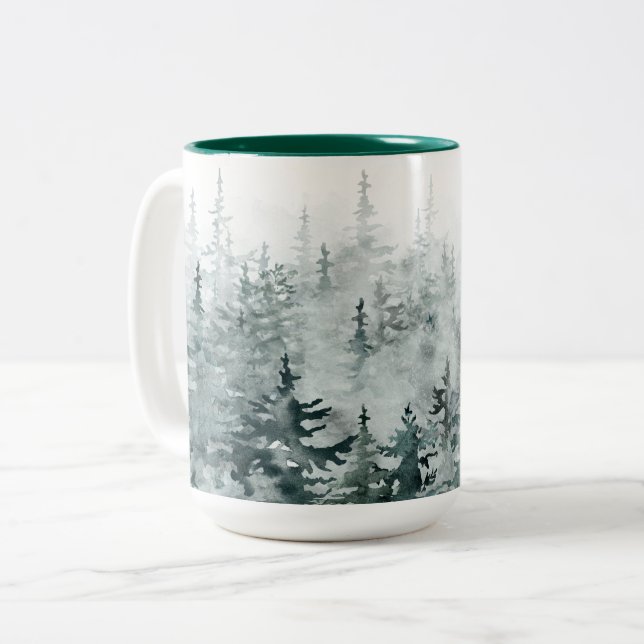 Caneca De Café Em Dois Tons Pinheiro da floresta (Frente Esquerda)