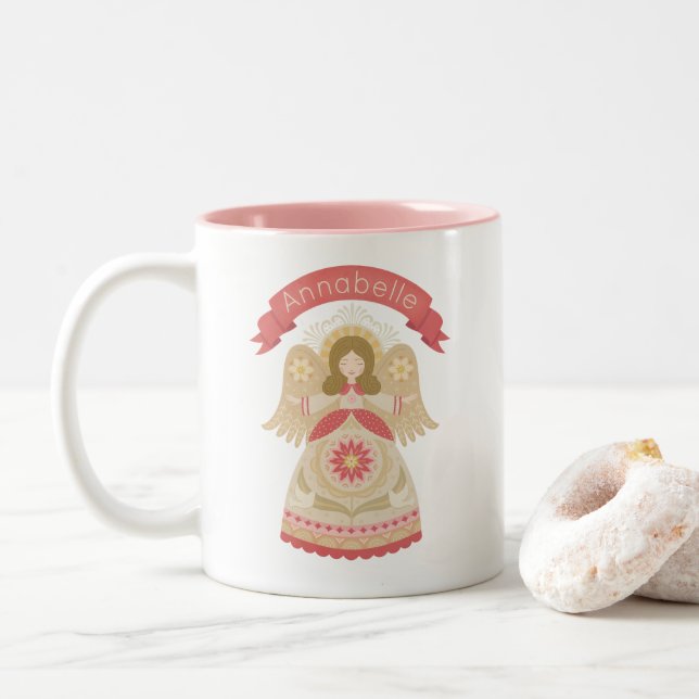 Caneca De Café Em Dois Tons Pink Angel Mug Personalizado (Com Donut)