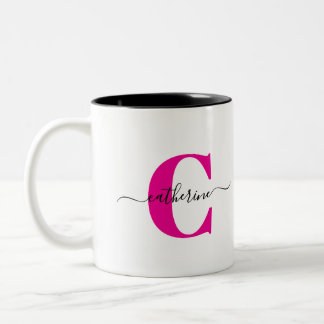 Caneca De Café Em Dois Tons Pink Black Minimalist Elegant Script Monogram Name