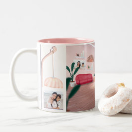 Caneca De Café Em Dois Tons Pink Boho Plant Photo Collage Mug