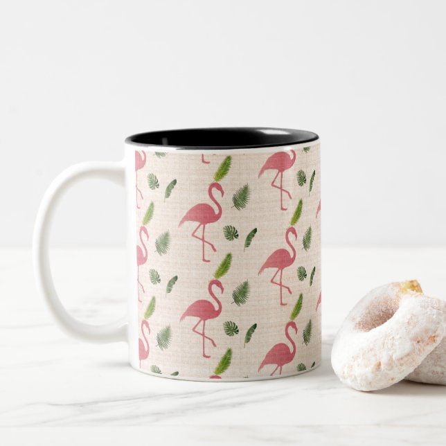 Caneca De Café Em Dois Tons Pink Flamingo Pattern (Com Donut)