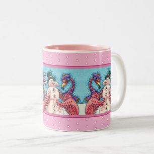 CANECA DE CAFÉ EM DOIS TONS PINK FLAMINGOS FAZEM NEVE, AVES DE NATAL ENGRAÇADO