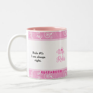Caneca De Café Em Dois Tons Pink Floral Wife Rules Cup Mug