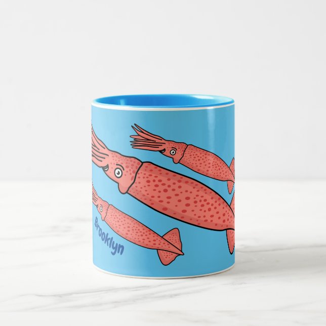 Caneca De Café Em Dois Tons Pink happy squid cartoon illustration  (Centro)