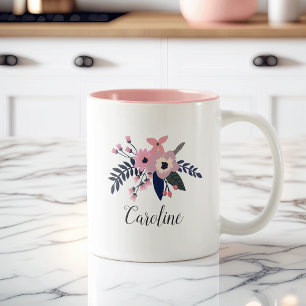 Caneca De Café Em Dois Tons Pink Meadow   Floral Personalizado