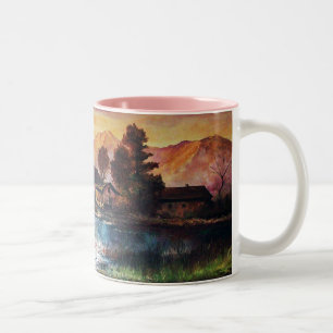 CANECA DE CAFÉ EM DOIS TONS PINK MONTANHAS LAKE ALPINE SUNSET LANDSCAPE