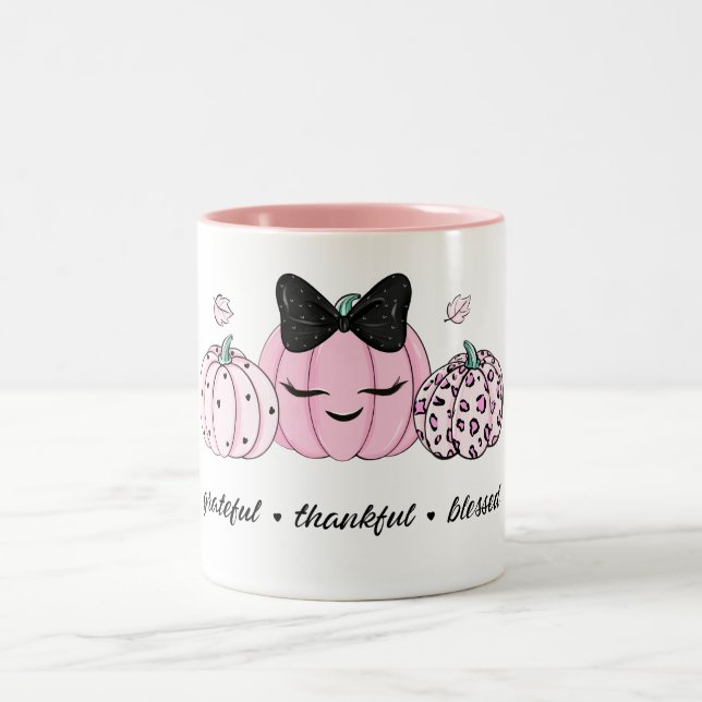 Caneca De Café Em Dois Tons Pink Pumpkin Thanksgiving  (Centro)