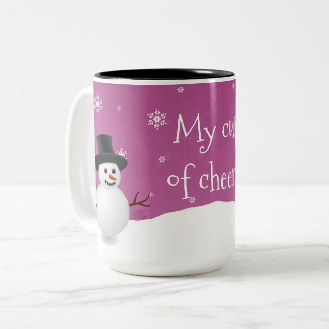 Caneca De Café Em Dois Tons Pink Snowman Winter Scene Pena de Natal (Frente Esquerda)
