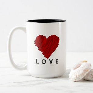 Caneca De Café Em Dois Tons Pintado de coração vermelho