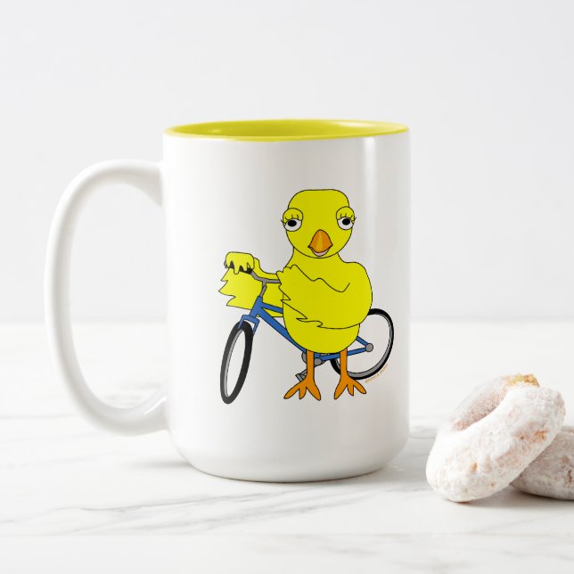 Caneca De Café Em Dois Tons Pintinho Biker (Com Donut)