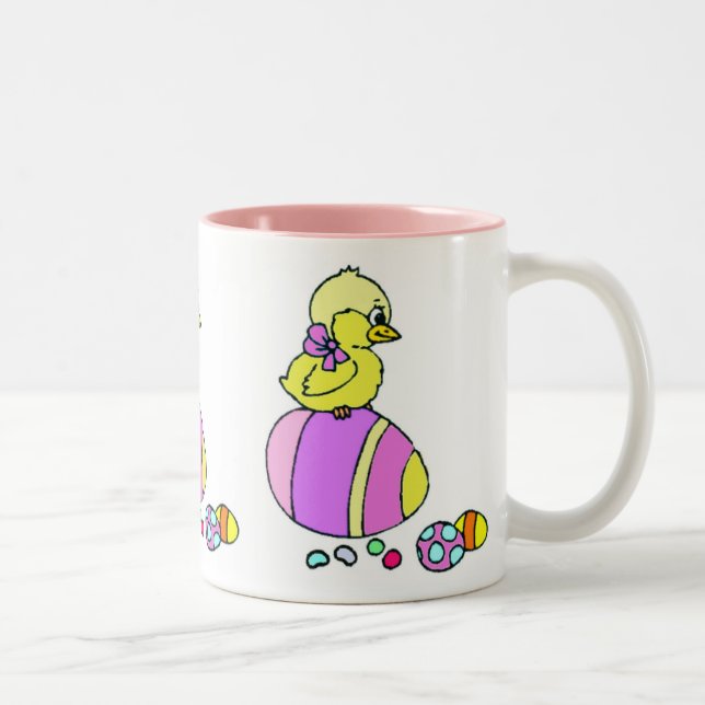 Caneca De Café Em Dois Tons Pintinho e ovos de Páscoa (Direita)