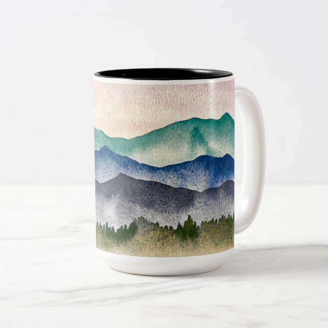 Caneca De Café Em Dois Tons Pintor de Aquarela de Montanha Brilhante (Frente Esquerda)