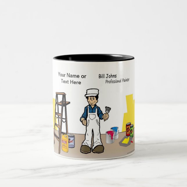 Caneca De Café Em Dois Tons Pintor Personalizado - Cartoon Masculino (Centro)