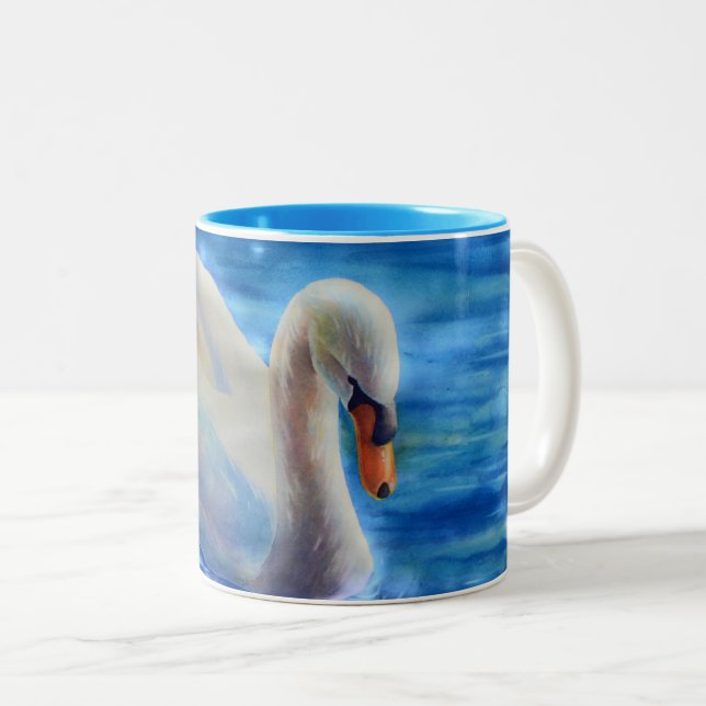 Caneca De Café Em Dois Tons Pintura a aquarela branca, aves aquáticas, aves (Frente Esquerda)