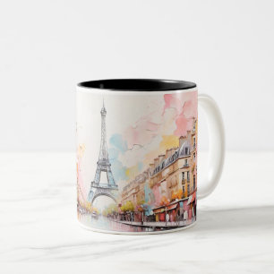 Caneca De Café Em Dois Tons Pintura a óleo de Paris e Torre Eiffel.