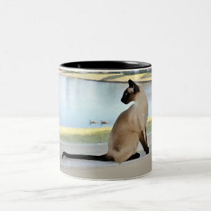 Caneca De Café Em Dois Tons Pintura calma do gato Siamese