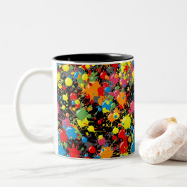 Caneca De Café Em Dois Tons Pintura com respingos de arco-íris PD