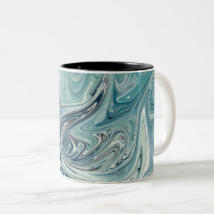 Caneca De Café Em Dois Tons Pintura de Abstrato no mar azul