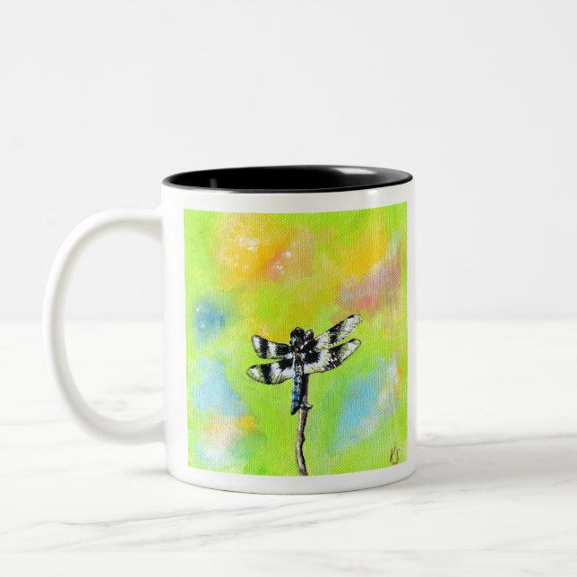 Caneca De Café Em Dois Tons Pintura de Dragonfly Shimmering (Esquerda)