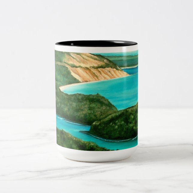 Caneca De Café Em Dois Tons Pintura de dunas de Urso Dormindo | Mug (Centro)