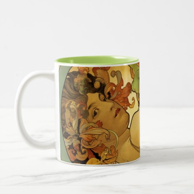 Caneca De Café Em Dois Tons Pintura de Fruta Alphonse Mucha (Esquerda)