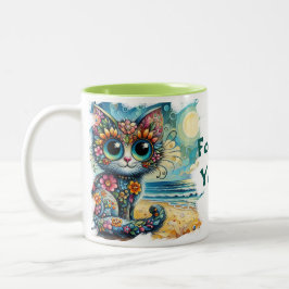 Caneca De Café Em Dois Tons Pintura de Gato de Gatinhos Flaoríticos de Quintal
