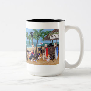 Caneca De Café Em Dois Tons Pintura de Labradors das férias de verão da ilha